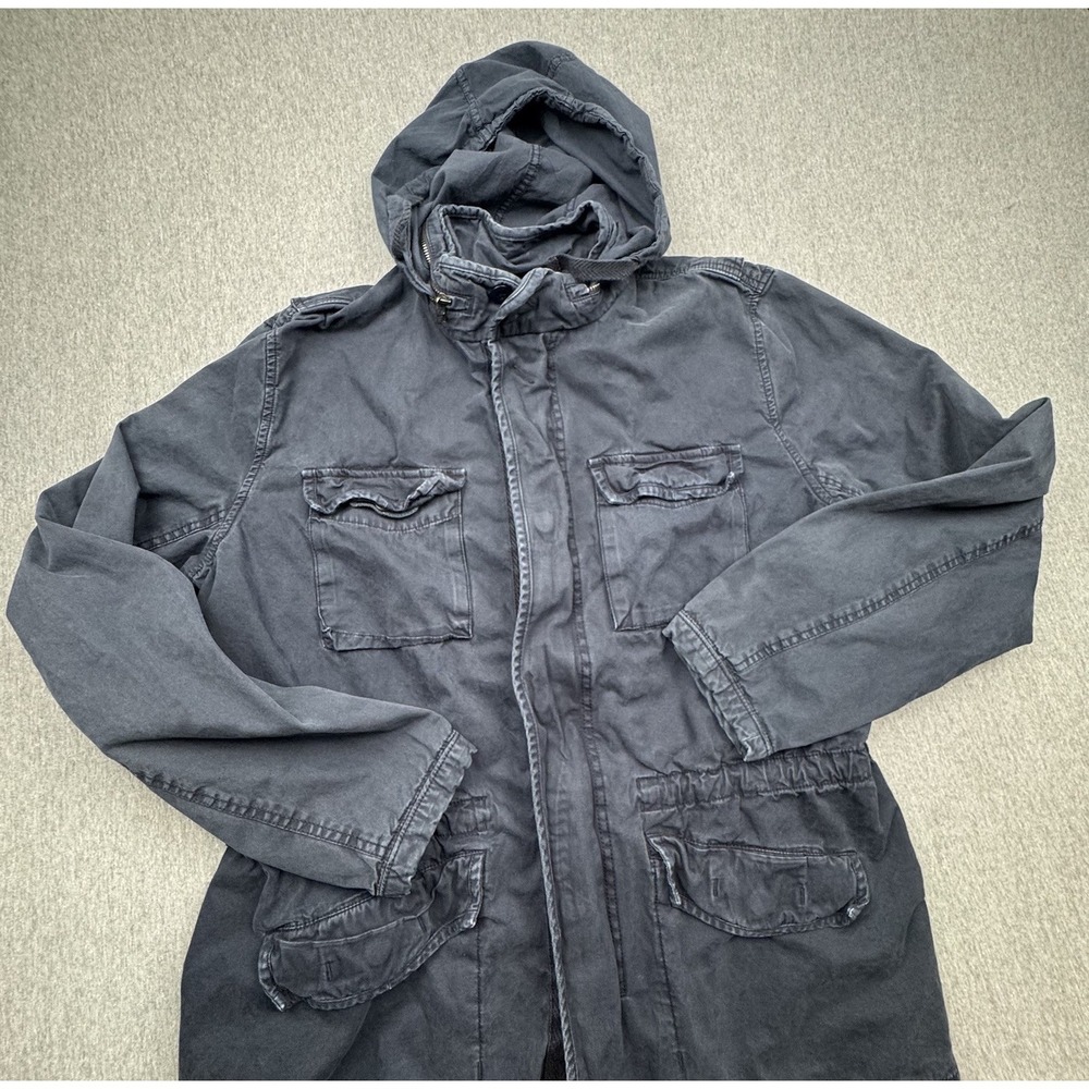 GAP Jacket Military Fatigue Men's Sz L Large Packable Hood Blue Zip Cotton
